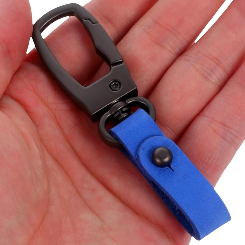 Men’s Blue Leather Car Keychain with Metal Ring Anti-lost Key Holder for Men Sturdy Key Chain and Backpack Accessories - Image 5