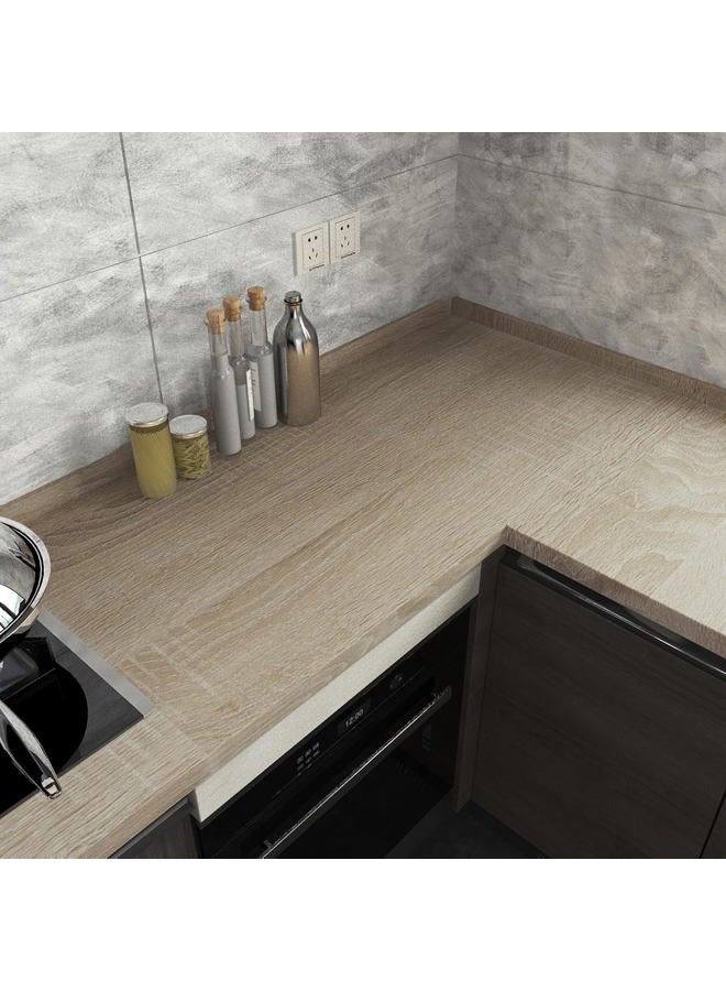 Boobest Light Brown Wood Wallpaper Peel and Stick Wood Grain Contact Paper Waterproof Removable Kitchen Cabinet Wallpaper 15.74"x 118" Wood Vinyl Wrap Cabinet Covers Oak Grey Wood Look Contact Paper - Image 3