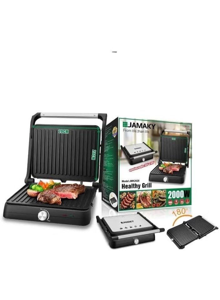 JAMAKY JMK-2028 Electric Grill with Italian Technology 2000W Non-Stick Surface, Ideal for Quick Cleaning - Black - Image 2