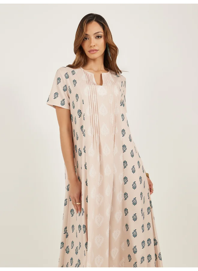 Amirah Amirah All Over Print Short Sleeve Pintuck Jalabiya