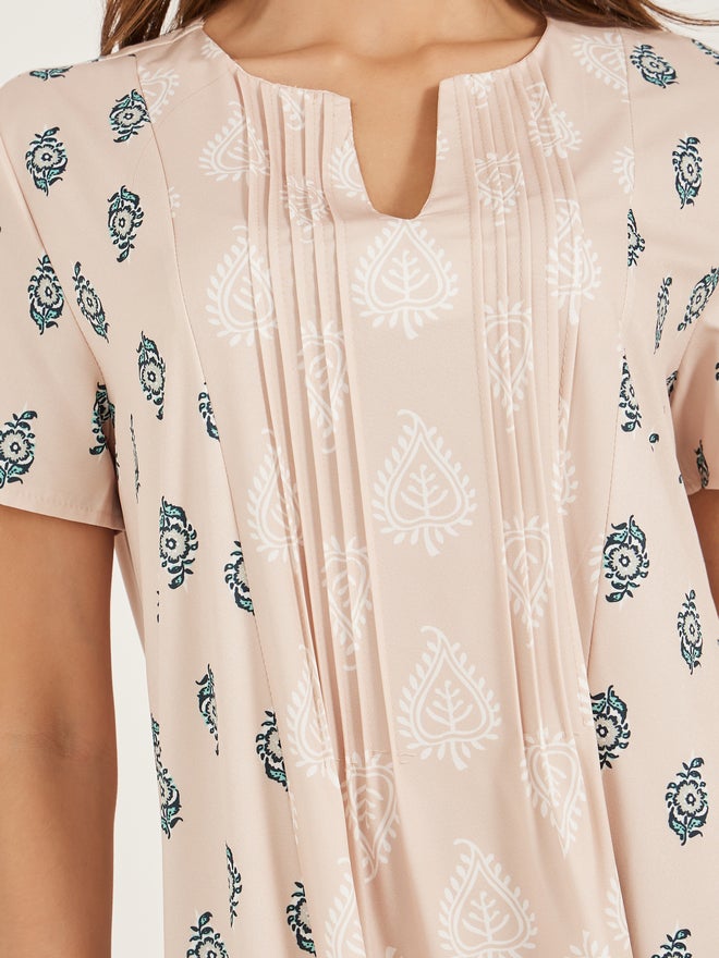 Styli Amirah All Over Print Short Sleeve Pintuck Jalabiya  - Image 3