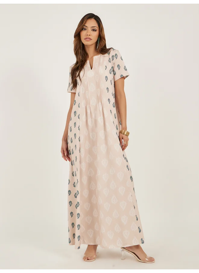 Amirah Amirah All Over Print Short Sleeve Pintuck Jalabiya