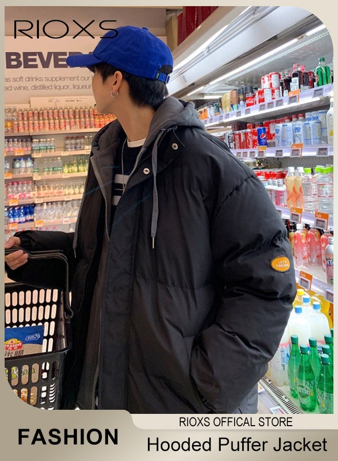 ريوكس جاكيت رجالي شتوي منفوخ جاكيت رجالي شتوي من قطعتين مبطن بالريش بخياطة وهمية جاكيت أسود كاجوال سميك وكبير الحجم - Image 4
