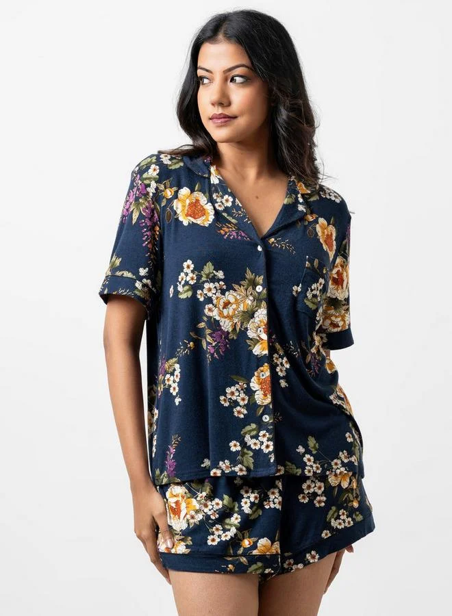 Aadaraya Aadaraya All-Over Floral Print Shirt and Elasticated Shorts Set