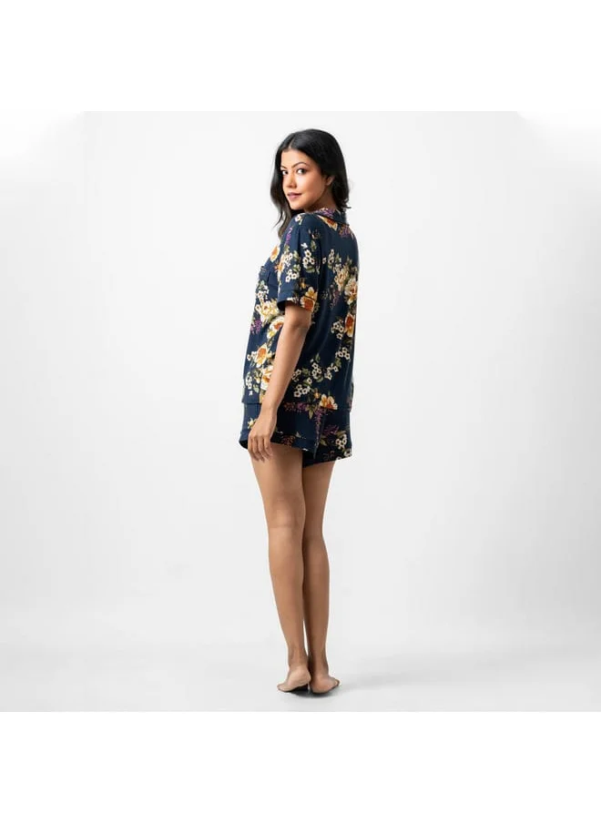 Aadaraya Aadaraya All-Over Floral Print Shirt and Elasticated Shorts Set