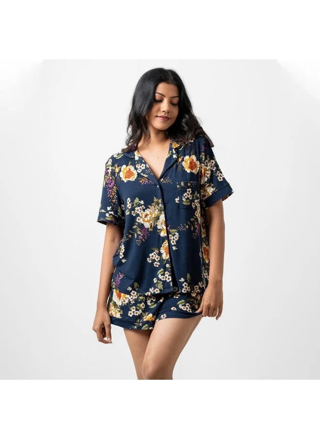 Aadaraya Aadaraya All-Over Floral Print Shirt and Elasticated Shorts Set