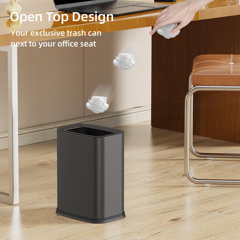KHMMGK 2.6 Gal Black Bathroom Trash Can,Metal Waste Baskets with Removable Inner Bucket,Small Office Garbage Can - Image 4