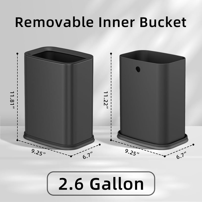KHMMGK 2.6 Gal Black Bathroom Trash Can,Metal Waste Baskets with Removable Inner Bucket,Small Office Garbage Can - Image 2