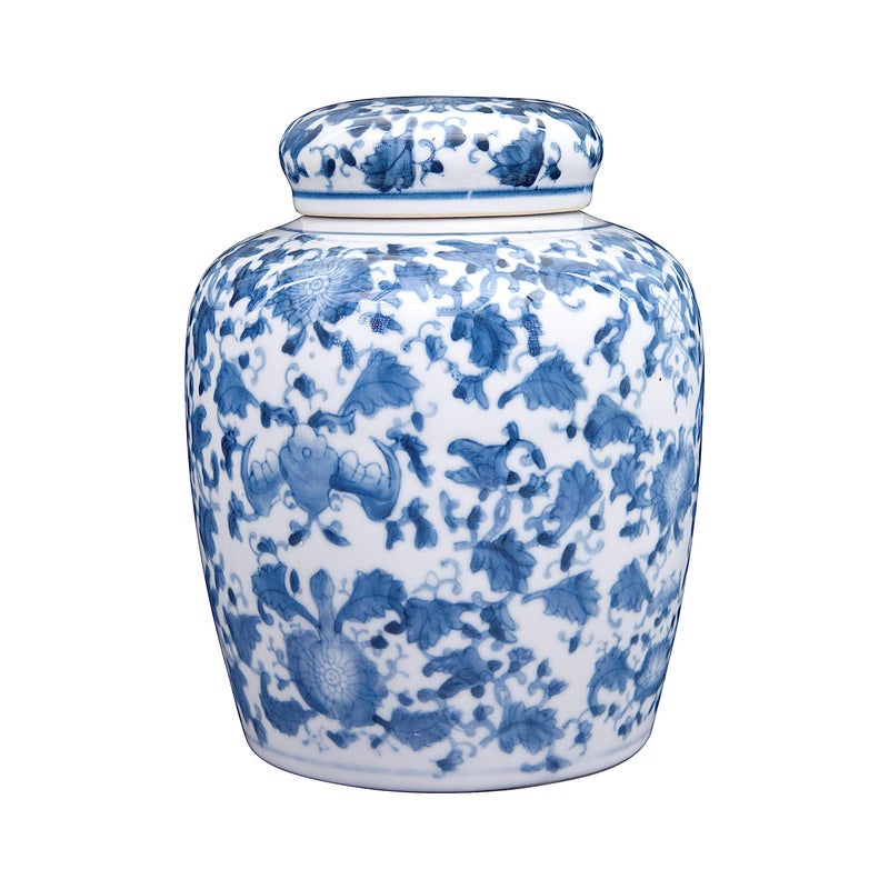 Creative Co-op Decorative Blue and White Ceramic Ginger Jar with Lid 
