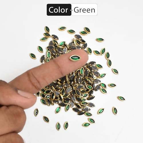 Embroiderymaterial مواد تطريز خام لاصق مسطح على أحجار كوندان خرز للحرف، صناعة المجوهرات، عمل الأساور، مواد عمل الماجام، أحجار لعمل التطريز، عمل الأري (شكل عين، 5X9MM، 250 قطعة) - Image 4