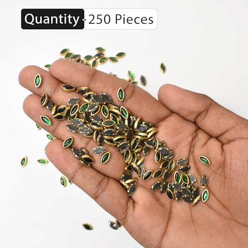 Embroiderymaterial مواد تطريز خام لاصق مسطح على أحجار كوندان خرز للحرف، صناعة المجوهرات، عمل الأساور، مواد عمل الماجام، أحجار لعمل التطريز، عمل الأري (شكل عين، 5X9MM، 250 قطعة) - Image 5