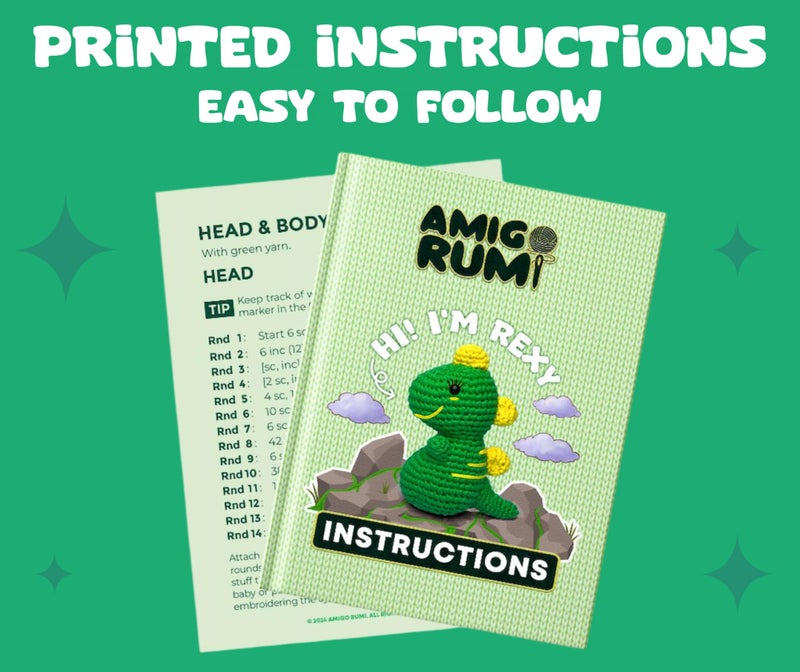 Amigo Rumi Cute Dinosaur Beginners Crochet Kit - Learn How to Crochet Starter Kit - 3+ Hour Video Tutorials & Crocheting Book - Easy to Stitch Yarn - Amigurumi Stuffed Animal for Kids 12+ & Adults - Image 5