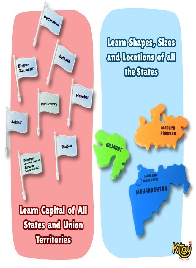 KITOY Geoplay Foam India Map Puzzle with Flags | Learn Indian States and Capitals, Geography for Kids, Learning & Educational Toys, Jigsaw Puzzle, 25 Pieces and 35 Flags, Kids - Image 5