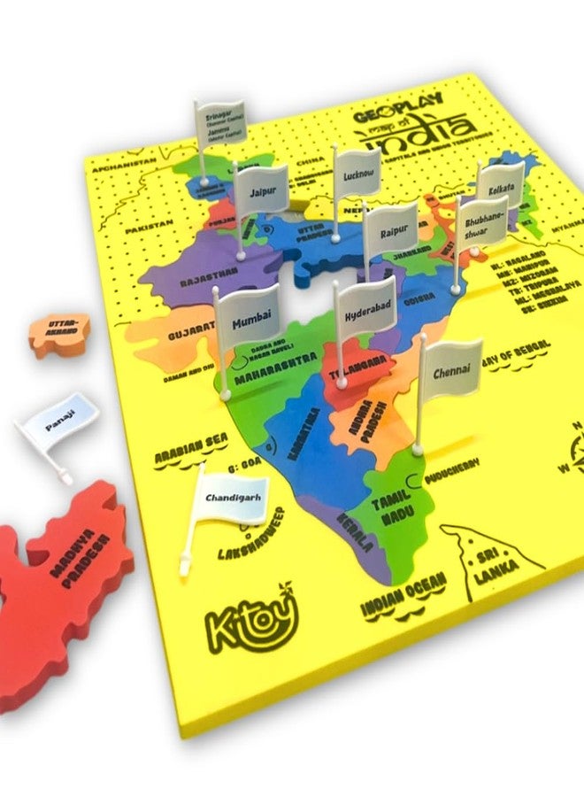 KITOY Geoplay Foam India Map Puzzle with Flags | Learn Indian States and Capitals, Geography for Kids, Learning & Educational Toys, Jigsaw Puzzle, 25 Pieces and 35 Flags, Kids - Image 1