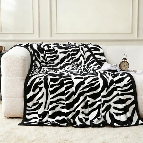 PU MEI Fuzzy Flannel Throw Blanket for Sofa, Couch, Bed, Black and White Zebra Print Blanket Animal - Lightweight Double Sided Cozy Super Soft Blankets, 60" x 80" inches - Image 3