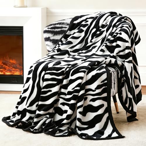 PU MEI Fuzzy Flannel Throw Blanket for Sofa, Couch, Bed, Black and White Zebra Print Blanket Animal - Lightweight Double Sided Cozy Super Soft Blankets, 60" x 80" inches - Image 1