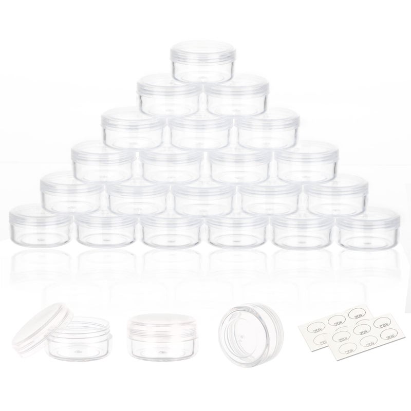 ZEJIA 3 Gram Sample Containers with Lids 25 Count Tiny Sample Jars 3ML Makeup Cosmetic Containers for Lip Balms Lotion Powder Beauty ProductsClear Lids