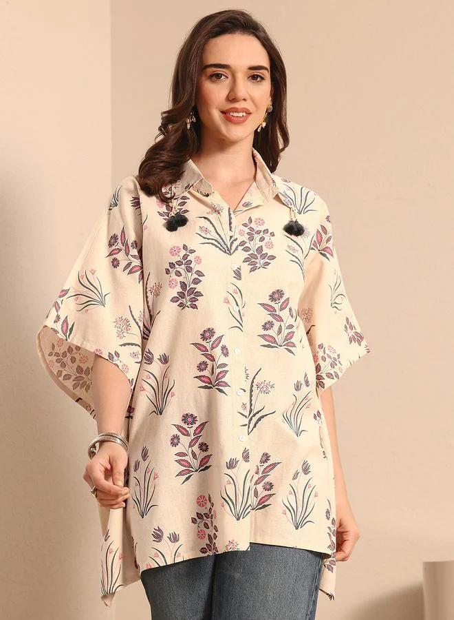 Libas Off White Floral Cotton Shirt
