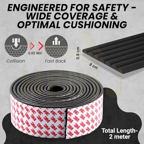 HENIJ Soft Extra Dense Furniture Table Wall Edge Protectors Foam Baby | Safety Bumper Guard Protector, Table Protection Strip, Kids Safety Corner Strip (6.5 Ft Long, 8 CM Wide, Black, Pack of 1) - Image 2