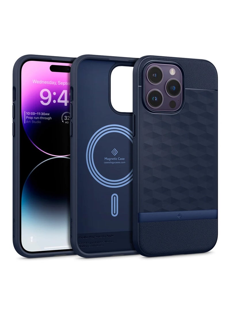 Caseology Parallax Mag Case [Built-in Magnet] Designed for MagSafe, Grade Drop Protection, Slim Ergonomic Grip, Wireless Charging Compatible Cover for iPhone 14 Pro (5G, 2022) – Midnight Blue  - Image 1