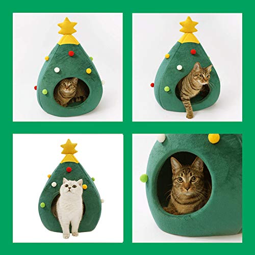 Ushang Pet Christmas Cat Beds, Christmas Tree Cat Beds House, Portable Indoor Cat Igloo Xmas Bed Cave for Small Dogs and Small Animals, Green - Image 4