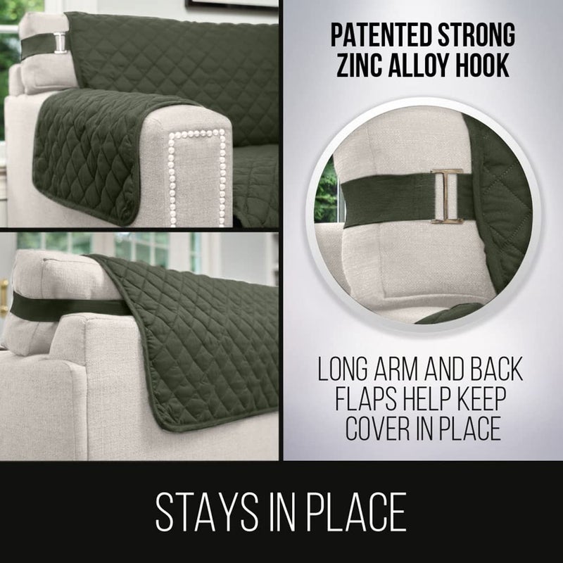 Sofa Shield Sofa Shield Loveseat Slip Cover with Patented Strap, Cushion Protector, Reversible Stain and Dog Tear Resistant Slipcover, Quilted Microfiber 54” Seat, Washable Covers, Dogs Pet Kids Hunter Green Sage - Image 4