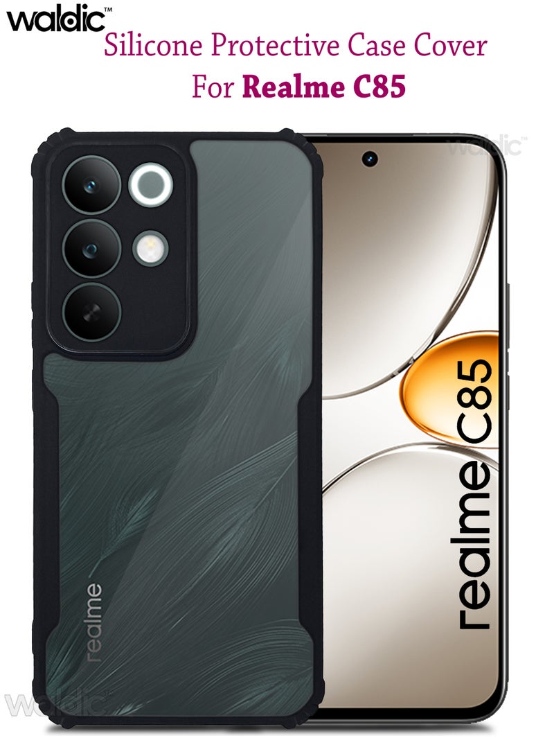 Waldic Realme C85 Premium Case | Premium Silicone Case Cover Designed for Realme C85 | Realme C85 Case Camera and Drop Protection Thin Protective Back Cover Case for Realme C85 - Clear/Black - Image 1