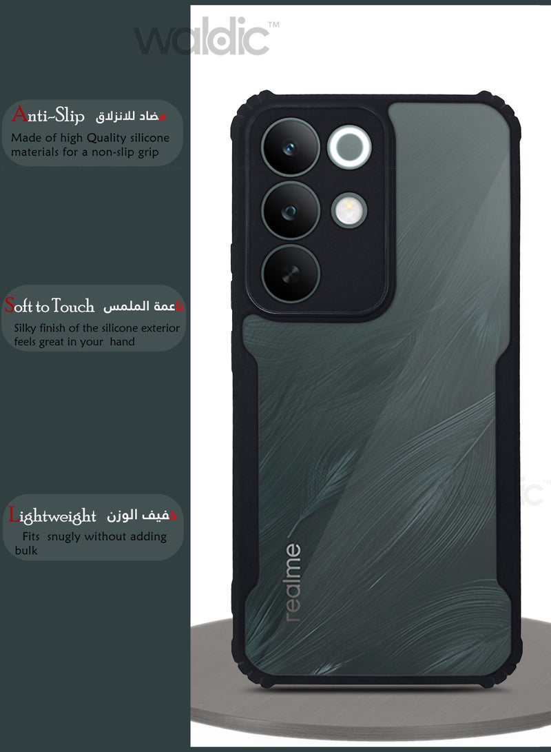 Waldic Realme C85 Premium Case | Premium Silicone Case Cover Designed for Realme C85 | Realme C85 Case Camera and Drop Protection Thin Protective Back Cover Case for Realme C85 - Clear/Black - Image 2