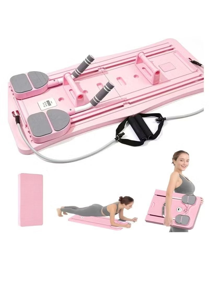 ELTRAZONE Foldable Pilates Reformer Machine with LED Counter, 5-in-1 Ab Roller Board & Core Workout Equipment, Pink - Image 3