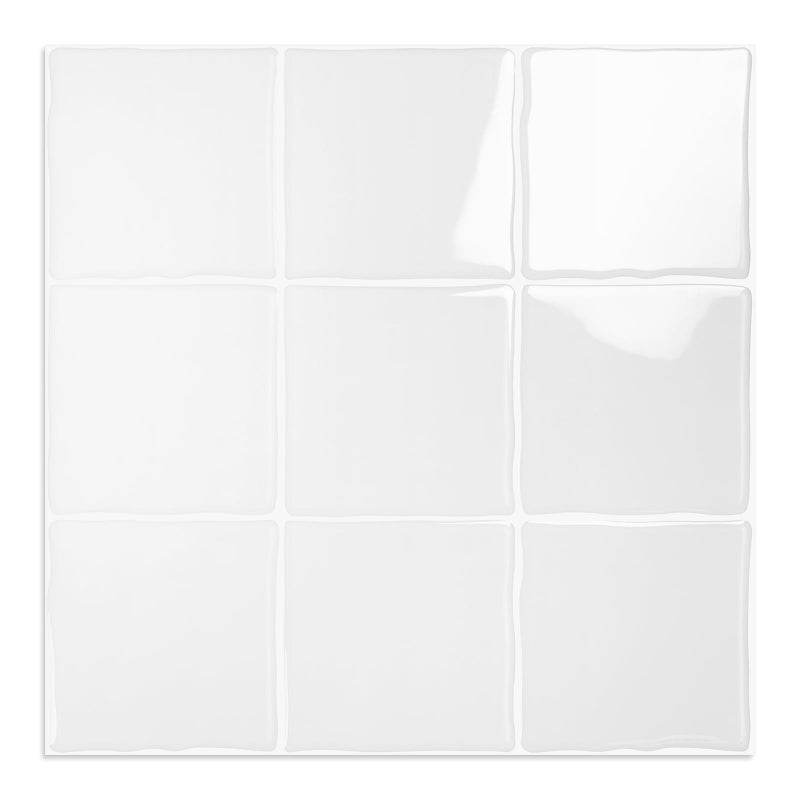 BESTWOO 10 Sheet Thicker Peel and Stick Backsplash Tile, 12"x12" 3D Self Adhesive Square Mosaic Subway Checkered Vinyl Backsplash Stick on Wall Tiles for Bathroom, Kitchen, Living Room (10, White) - Image 1