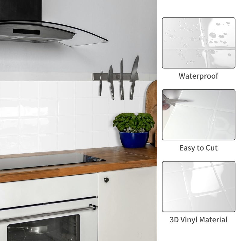BESTWOO 10 Sheet Thicker Peel and Stick Backsplash Tile, 12"x12" 3D Self Adhesive Square Mosaic Subway Checkered Vinyl Backsplash Stick on Wall Tiles for Bathroom, Kitchen, Living Room (10, White) - Image 2