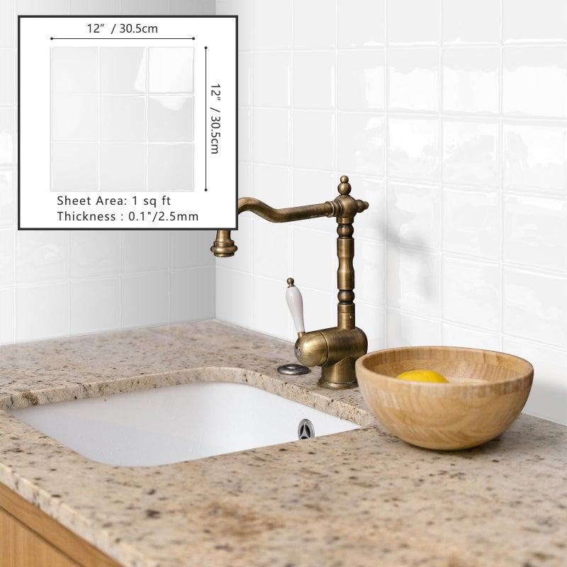 BESTWOO 10 Sheet Thicker Peel and Stick Backsplash Tile, 12"x12" 3D Self Adhesive Square Mosaic Subway Checkered Vinyl Backsplash Stick on Wall Tiles for Bathroom, Kitchen, Living Room (10, White) - Image 3