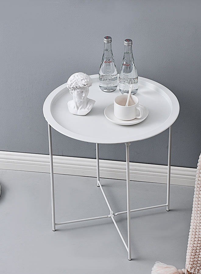 Generic Nordic Folding Coffee Table Modern Multifunctional Sofa Side Table Living Room Wrought Iron Small Round Table Leisure Tray Table Outdoor Universal Mini Round Table White  - Image 5