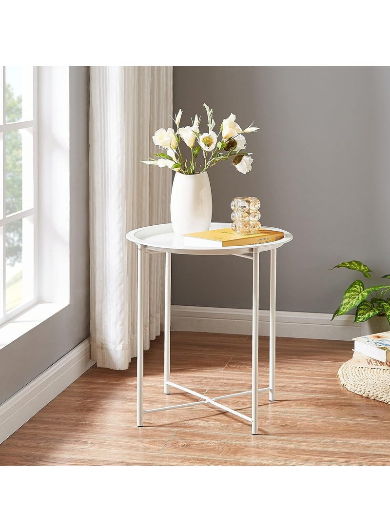 Nordic Folding Coffee Table Modern Multifunctional Sofa Side Table Living Room Wrought Iron Small Round Table Leisure Tray Table Outdoor Universal Mini Round Table White - Image 4