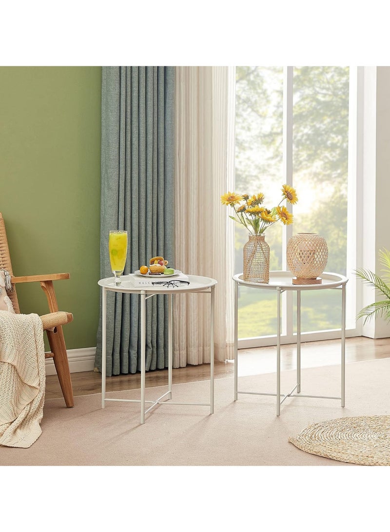 Nordic Folding Coffee Table Modern Multifunctional Sofa Side Table Living Room Wrought Iron Small Round Table Leisure Tray Table Outdoor Universal Mini Round Table White - Image 5