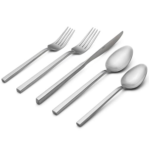Alata Cube 20-Piece Forged Silverware Set Stainless Steel Flatware Set,Service for 4,Matte Satin Polished Cutlery Set,Dishwasher Safe - Image 1