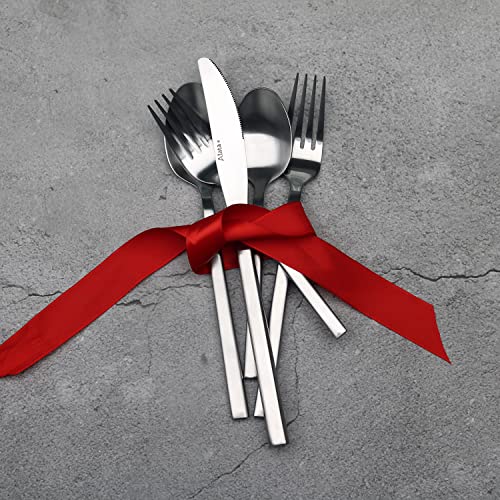 Alata Cube 20-Piece Forged Silverware Set Stainless Steel Flatware Set,Service for 4,Matte Satin Polished Cutlery Set,Dishwasher Safe - Image 5
