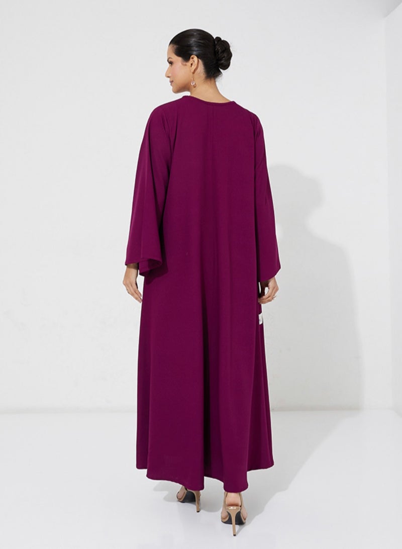 Rosette Abaya Abaya Purple With Wide sleeves - Image 3