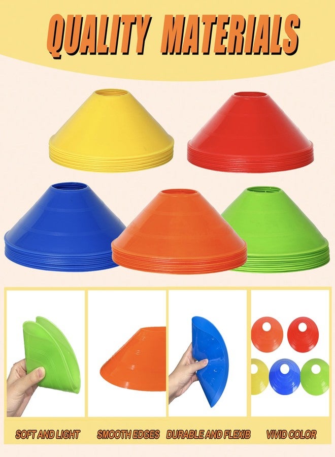 Qtheaes Disc Cones for Sports Training, 25/50 Pack Agility Soccer Cones with Carry Bag and Holder, Soccer, Football, Basketball, Coaching, Practice Equipment, 5 Color - Image 3