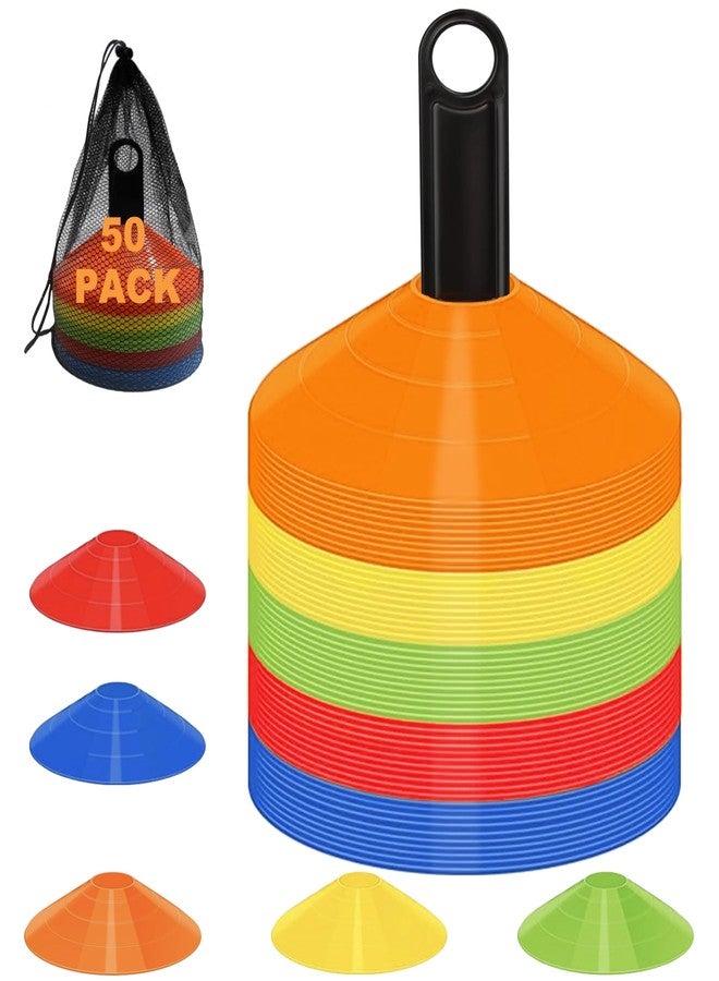 Qtheaes Disc Cones for Sports Training, 25/50 Pack Agility Soccer Cones with Carry Bag and Holder, Soccer, Football, Basketball, Coaching, Practice Equipment, 5 Color - Image 1