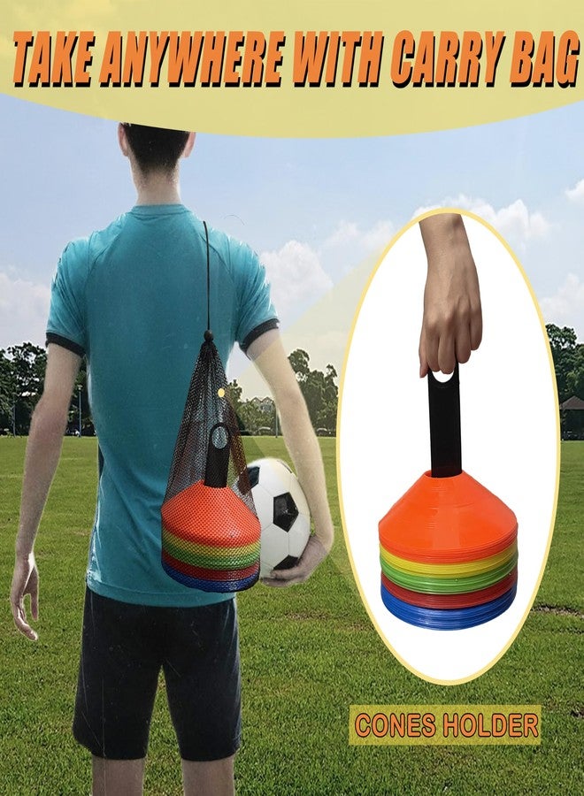 Qtheaes Disc Cones for Sports Training, 25/50 Pack Agility Soccer Cones with Carry Bag and Holder, Soccer, Football, Basketball, Coaching, Practice Equipment, 5 Color - Image 4
