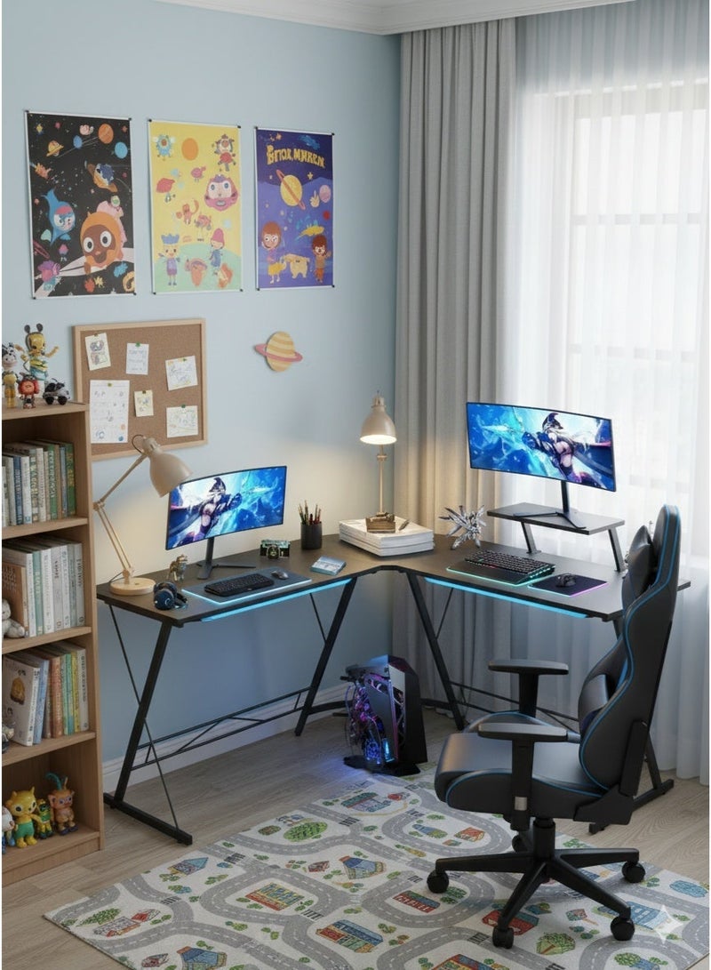 إكسبرت “مكتب جيمنج احترافي على شكل حرف L - تصميم أنيق مع رفوف مدمجة، مناسب لشاشات متعددة وأجهزة الألعاب، - Image 2