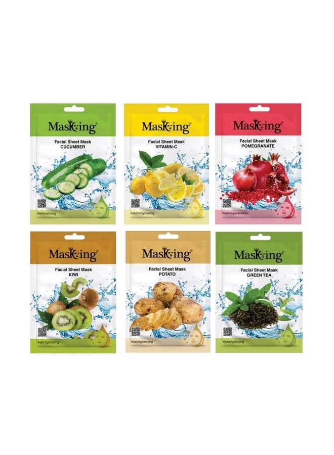 MasKing Beauty Cucumber, Vitamin-C, Pomegranate, Kiwi Potato & Green tea extract Facial sheet mask for glowing and hydrating, daily Skin care, combo pack of 6 - Image 1