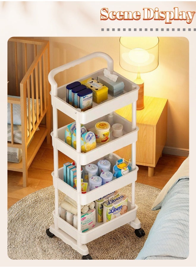 4 - Tier Rolling Utility Cart with Handle, Multi - Functional Movable Storage Organizer for Home & Office - Image 2