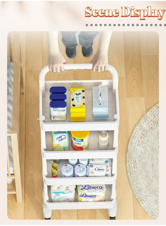 4 - Tier Rolling Utility Cart with Handle, Multi - Functional Movable Storage Organizer for Home & Office - Image 3