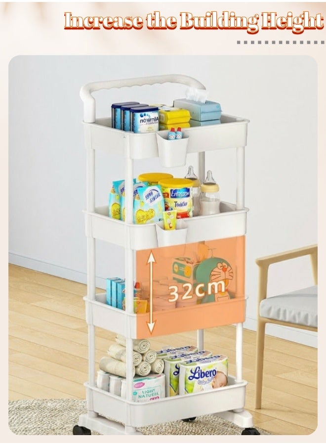 4 - Tier Rolling Utility Cart with Handle, Multi - Functional Movable Storage Organizer for Home & Office - Image 4