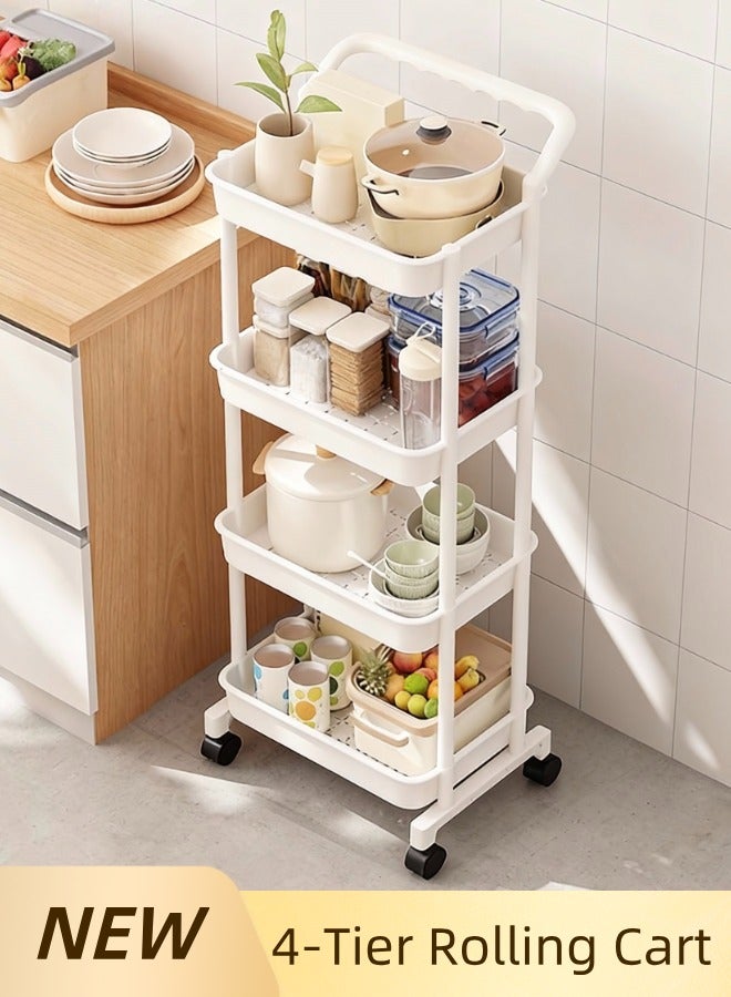 4 - Tier Rolling Utility Cart with Handle, Multi - Functional Movable Storage Organizer for Home & Office - Image 1