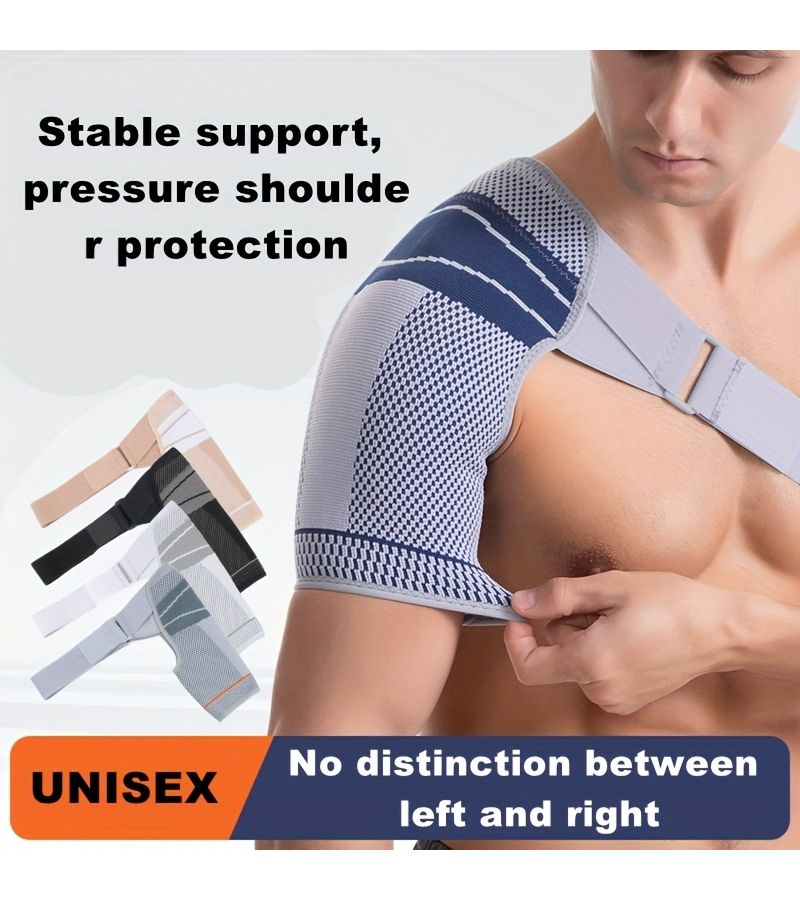 White Compressive Shoulder Support Brace for Basketball Fitness Adjustable Stabilizing Guard - Image 1