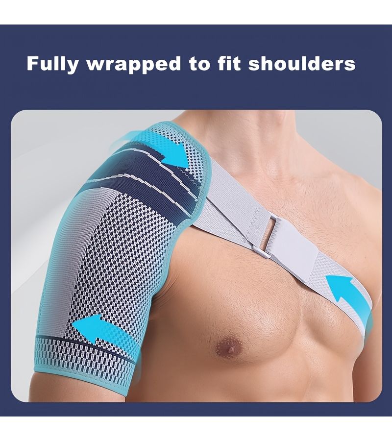 White Compressive Shoulder Support Brace for Basketball Fitness Adjustable Stabilizing Guard - Image 2