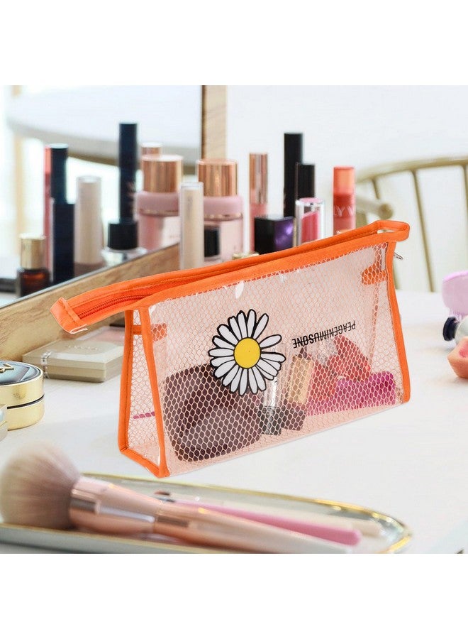 Kuber Industries Toiletry Pouch | Cosmetic Makeup Pouch | Vanity Pouch for Woman | Makeup Accessories Pouch | Transparent Net Pouch | Sunflower-Cosmetic Pouch | Pack of 2 | Orange - Image 2